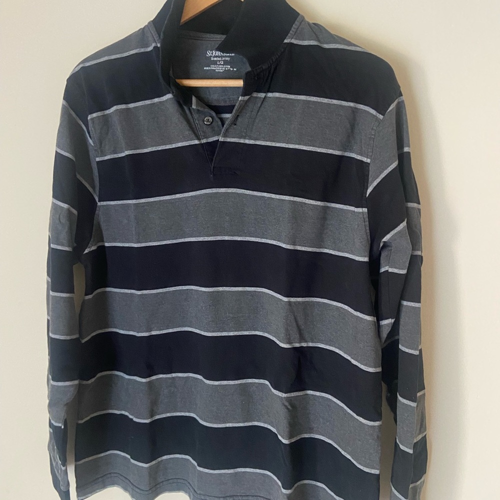 St. John's Bay Men's Long-Sleeve Striped Polo - Black & Gray